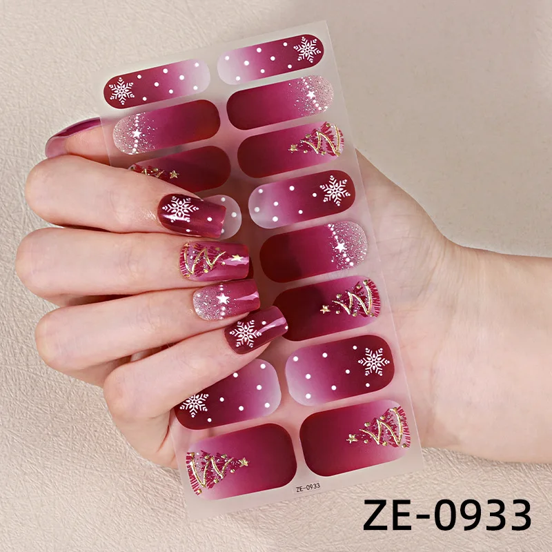 16種類のフルカバーネイルステッカー クリスマスツリー エルク 雪だるま 自己粘着スライダー UVランプ不要 プレスオンネイルデカール