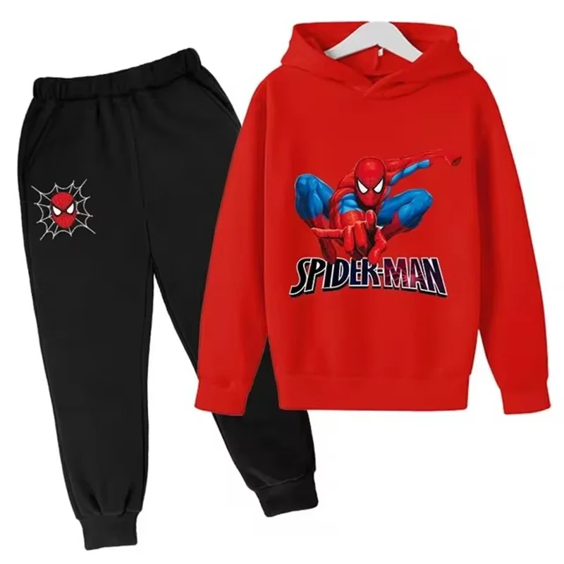 Kids hot selling autumn hoodie men's and women's hoodie two-piece set 3-12 year old kids casual Spider Man suit top+pants