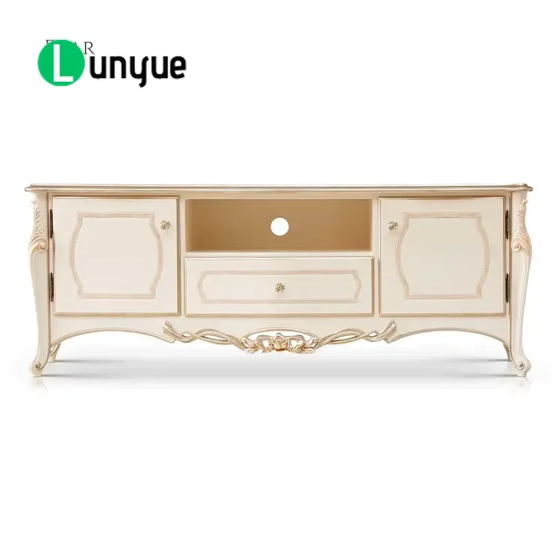 French Classic Wooden TV Cabinet High End Solid Wood Entertainment Center Living Room Furniture Storage Console Table