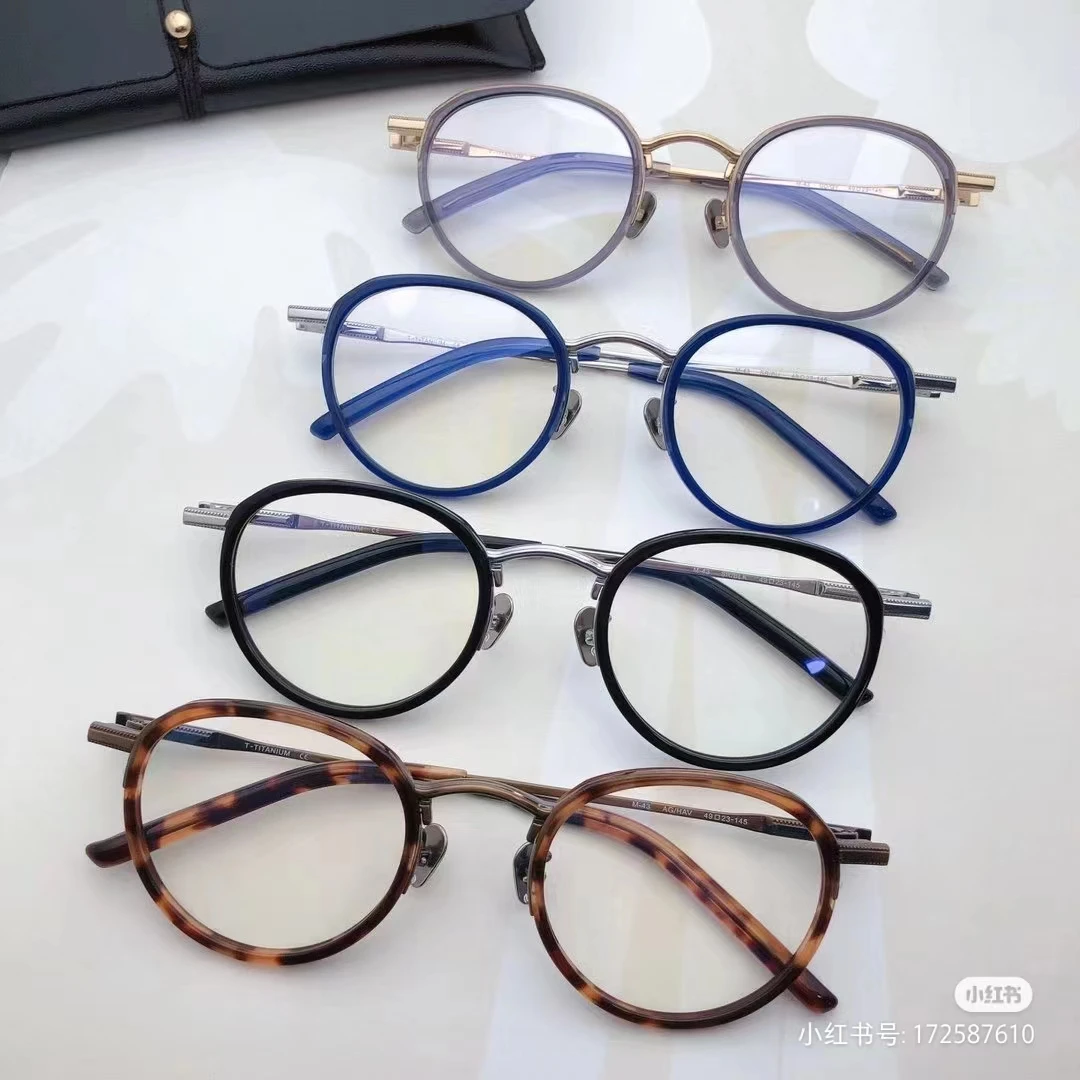 Handmade Pure Titanium Acetate Glasses Frame Men Vintage Round Myopia Eyeglasses Women Prescription Eyewear Japanese Designer