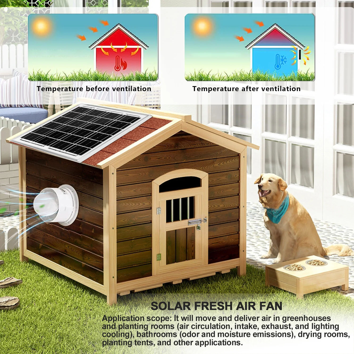 8inch Solar circular hole 12V-17W solarpanel ventilation exhaust fan Wall kitchen exhaust fan Pet house chicken coop cooling fan