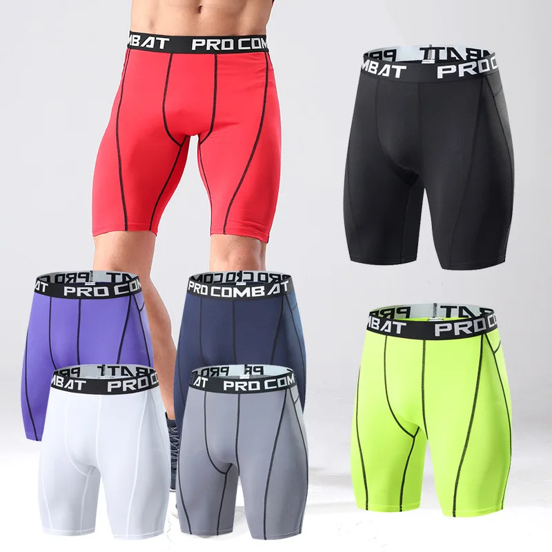 Men Sports Leggings Fitness Elastic Compression Tights Drying Quick Plus Size Pants Student Boy Running Training Stretch Shorts