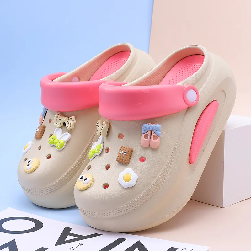 Women's Hole Thick Soled Shoes Leopard Print 2024 Summer Soled Height Increasing Shoes Anti Slip Beach EVA Sandals Garden Shoes