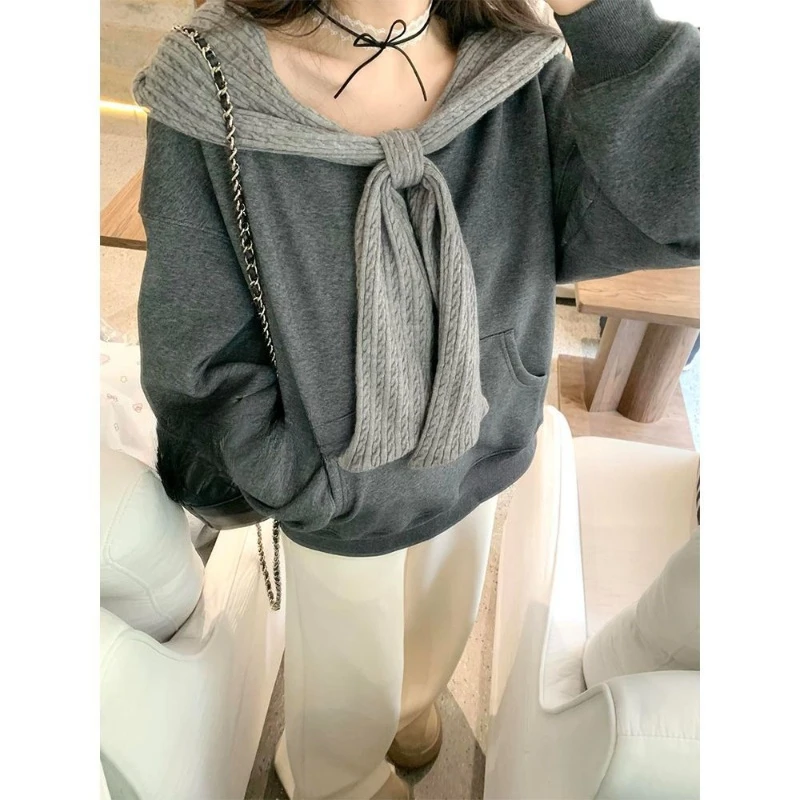 Gothic Subculture Harajuku Y2K Sweet Hooded Sweatshirt Women Long Sleeve Pullover Solid Elegant Jumper Casual Daily Clothings