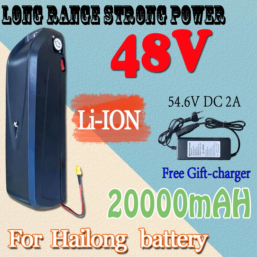 48V 10/15/20Ah For Hailong battery comes with USB 500W-1000W power supply 18650 battery pack, with long battery life