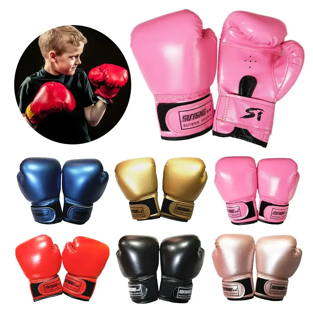 1Pair Kids Boxing Training Fighting Gloves Leather Breathable Muay Thai Sparring Punching Karate Kickboxing Professional Gloves