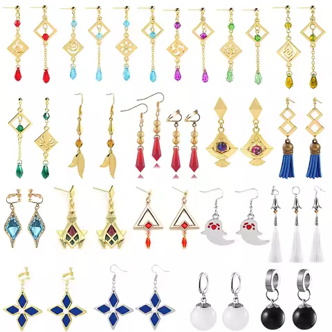 Game Genshin Impact Earring Tartaglia Hu Tao Venti Kaeya Alberich Aether Qiqi Keqing Cosplay Clip Earrings Foe Fans Jewelry Gift