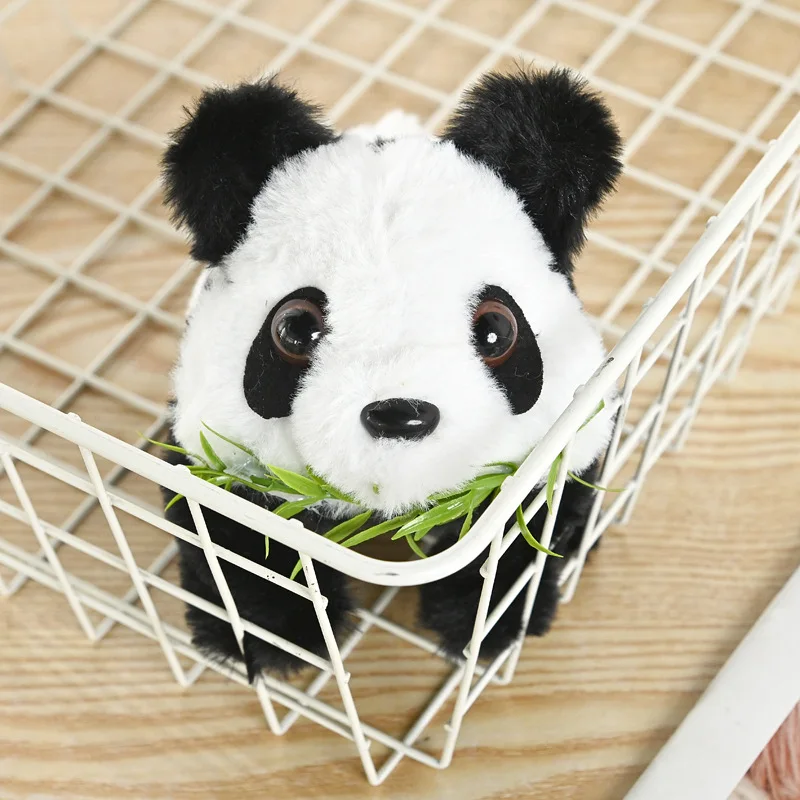 Bonito elétrico de pelúcia panda boneca simula balançando cauda andando efeito sonoro mordendo bambu panda eletrônico brinquedo para animais de estimação presente