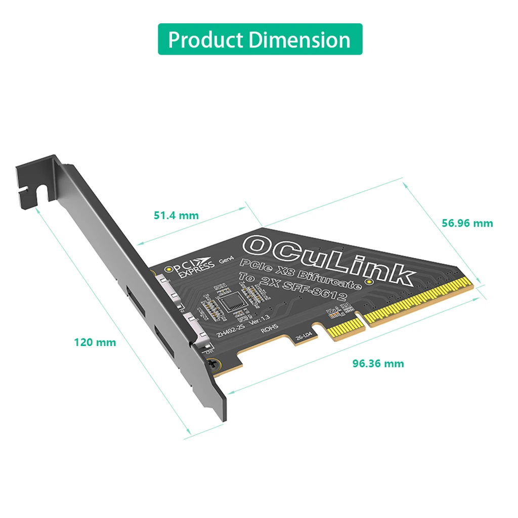 PCIe 4.0 X8 to Dual OCuLink SFF-8612 Expansion Card PCIe Bifurcation ...