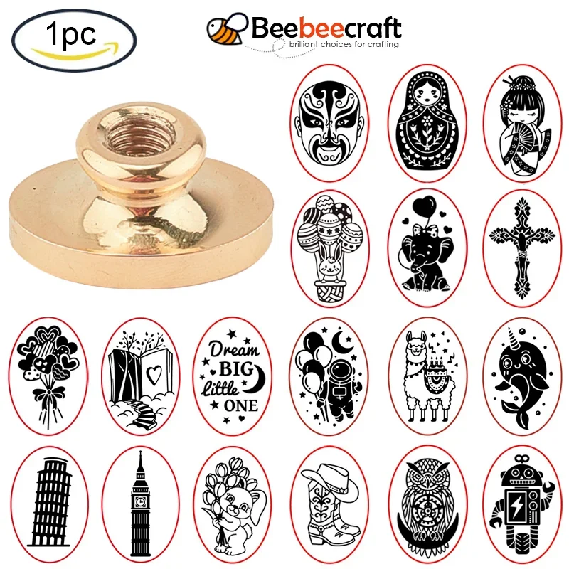 1PC Wax Seal Brass Stamp Head for Wax Seal Stamp Oval Robot Pattern 3x2x1.45cm