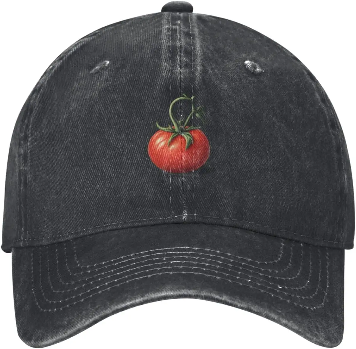 

Black Cartoon Tomato Printed Washed Cowboy Baseball Cap for Adults - Stylish and Breathable Hat