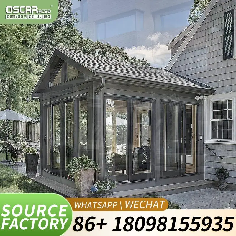 

Prefab Winter Slant Roof Curved Sunrooms Portable Aluminium Glass Conservatory Save Energy for Garden Patio Balcony sunroom