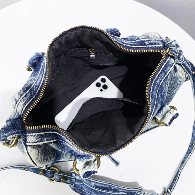 Moto & Biker Pillow Denim Bags For Women Luxury Designer Handbags Purses 2024 New In Splicing Washing Process Underarm Shoulder
