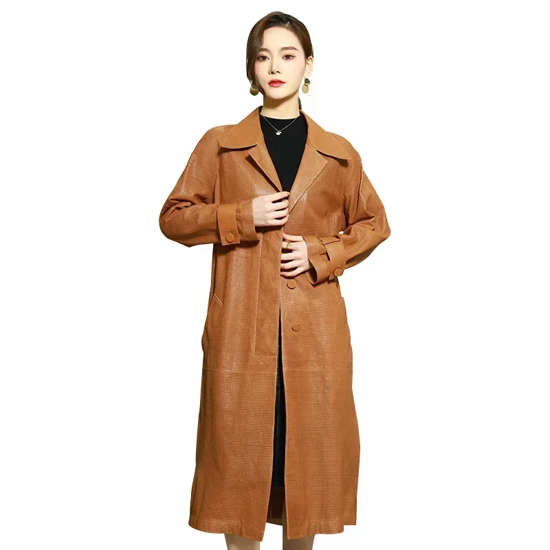 Jaqueta de couro real das mulheres roupas de pele carneiro trench coat moda senhoras cinto blusão midium feminino jaqueta de couro fcy1918