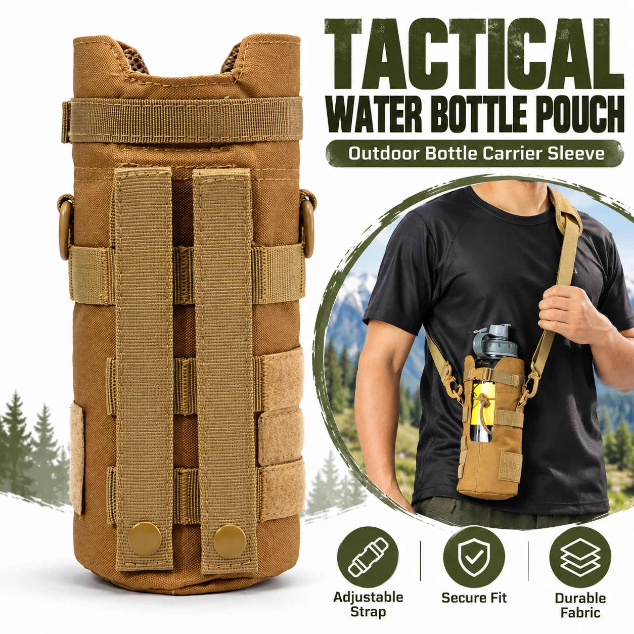 Tactical Water Bottle Pouch Holder Lightweight Pack MOLLE Water Bottle Carrier Sleeve Bag for Training Hiking Hunting Accessorie