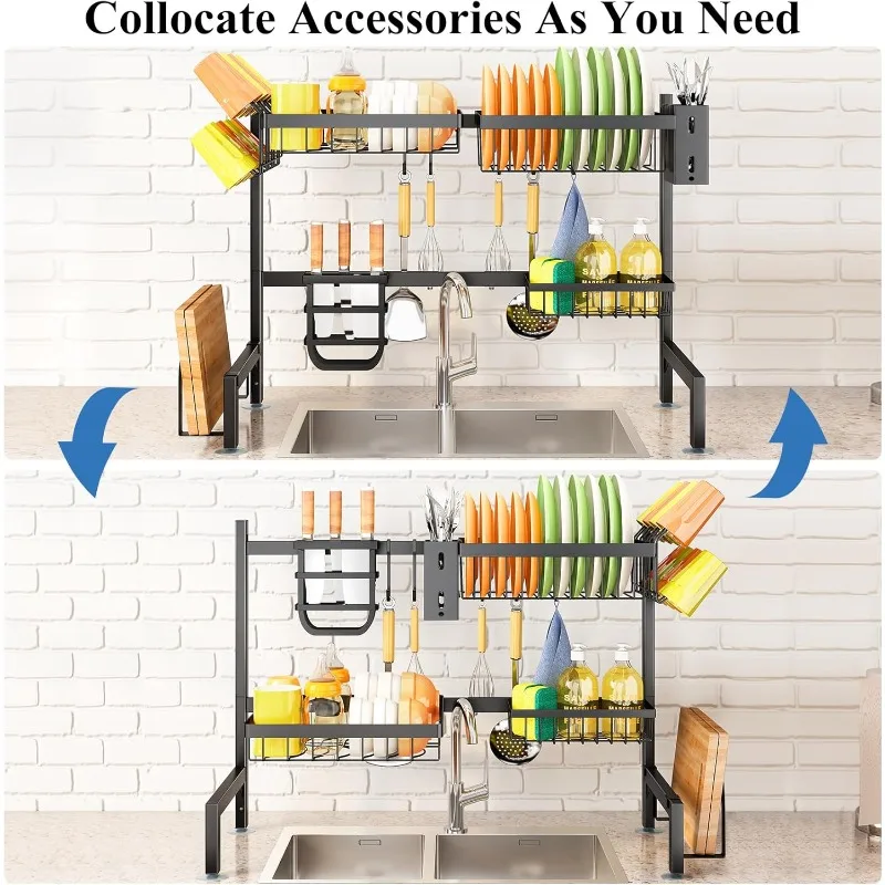 Over The Sink Dish Drainer Drying Rack - Expandable (26.8" to 34.6" W) Large Metal Dish Rack for Kitchen Counter, Kitchen