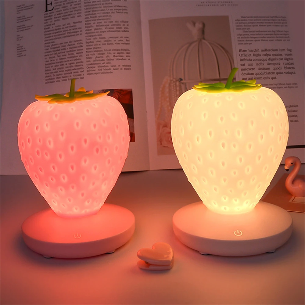 LED Kid Gift Atmosphere Lamp Night Light Strawberry Nightlight Romote USB Bedside Lamp Baby Children Bedroom Decoration