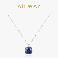 Ailmay Elegant 925 Sterling Silver Royal Blue Zircon Pendant Necklace For Women Holiday Birthday Gift Mother's Day Trendy Gift