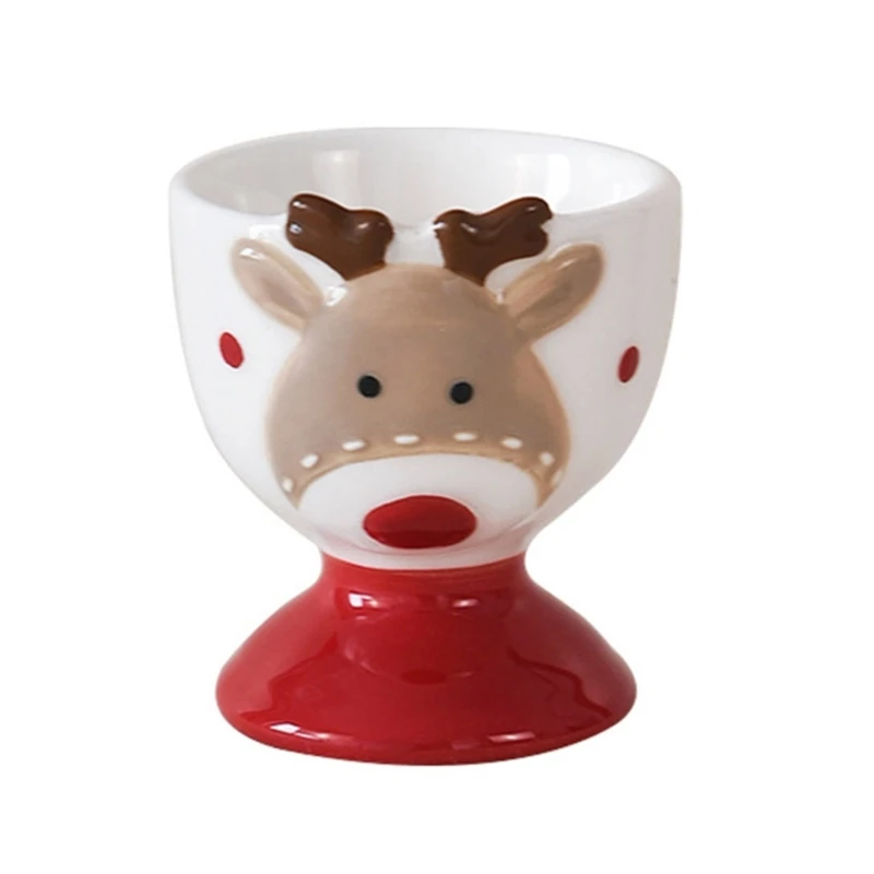 Festival Small Wine Cup Santa/Elk Shaped Ceramic Eggs Holder for Christmas Morning Breakfast Elegant Party Drinkware