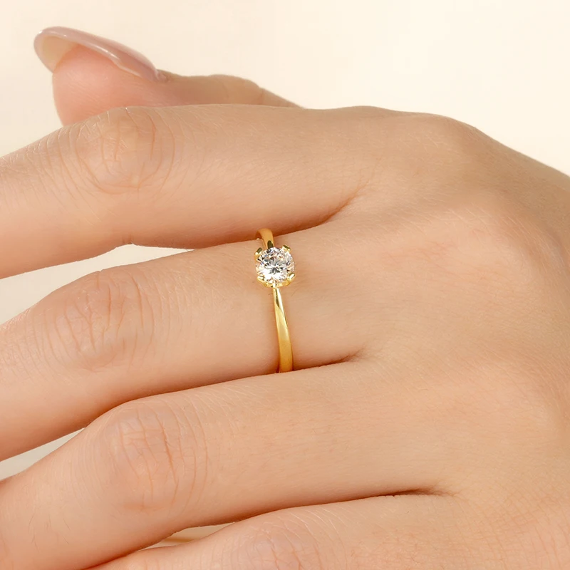 Rrjzz Runder Solitär-Moissanit-Diamant-Verlobungsring in Silber- und Goldfarbe, Zeitlose Eheringe für Frauen, Leichterer Schmuck – Detail 10