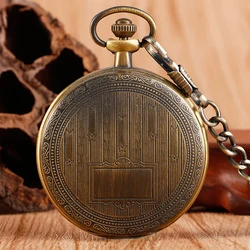 Old Fashion Bronze Mechanical Pocket Watch Men Retro Treasure Box Pattern Chain Pendant Pocket Clock Luxury Timepiece Gifts Male
