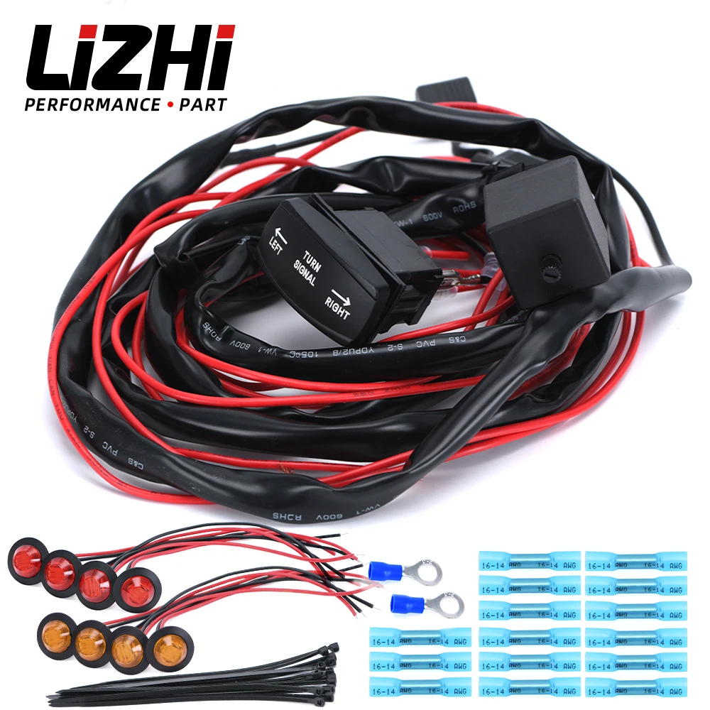 Universal 12V ATV UTV Rocker Switch Turn Signal Kit Street Legal Kit with 8 Left & Right Signal Lamps For Polaris Ranger RZR