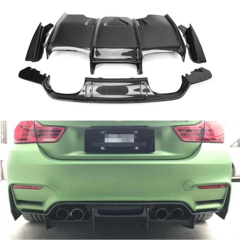 

F82 M4 4PCS PSM Style Rear Bumper Protector Lip for BMW F80 F82 M3 M4 Carbon Fibre Rear Diffuser Tray Wit Side Splitter 2014 UP