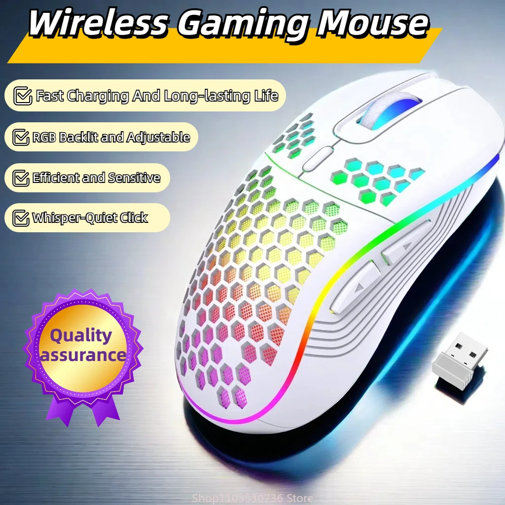 2.4G Wireless Gaming Mouse RGB Lighting Charging Mouse with Adjustable DPI Ergonomic Honeycomb Design for Desktop Laptop