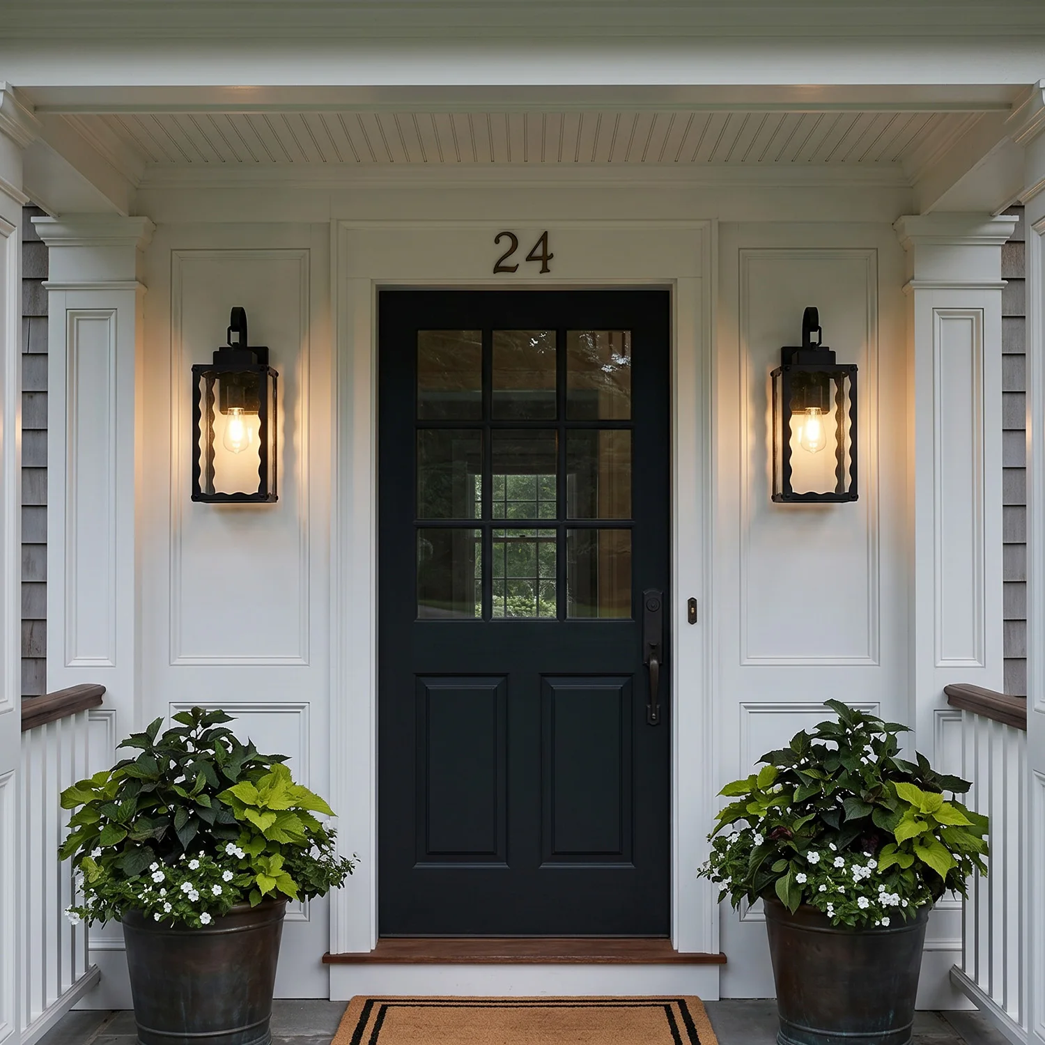 ARLGSITE 18.1-Inch Outdoor Wall Light, Matte Black Wall Sconce, Modern Wave Design, Thickened Tempered Glass, E26 Socket