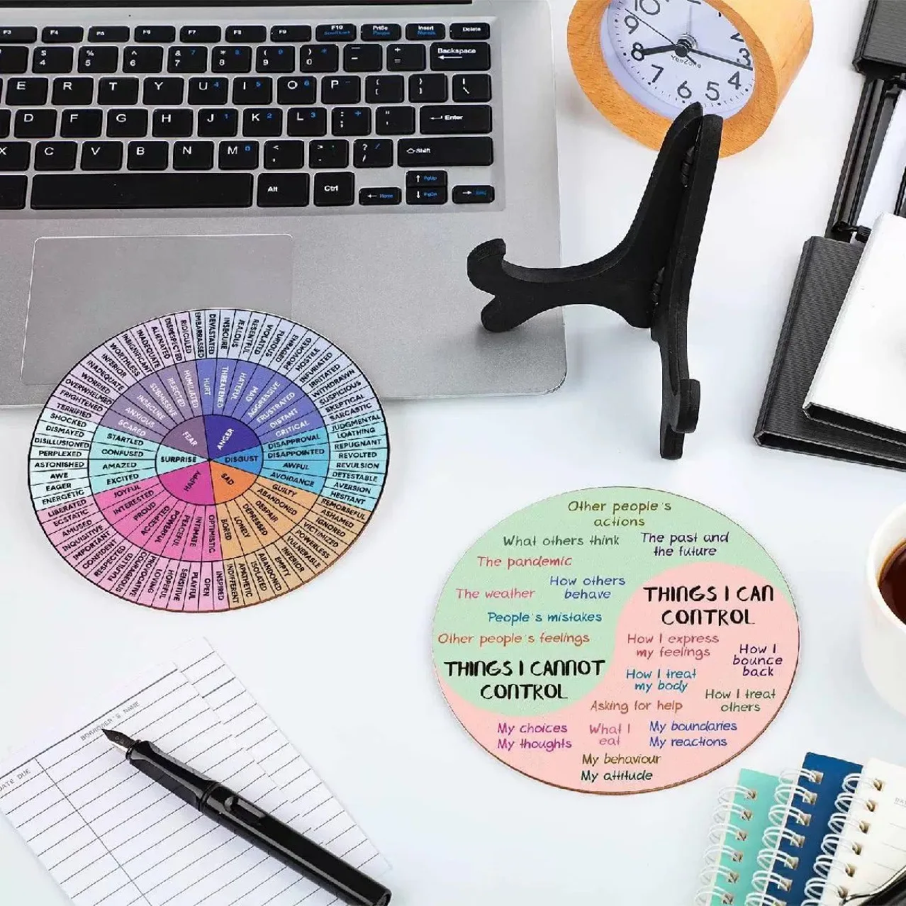 Psychology Wall Art Wheel Chart Calming Emotion Mental Health Decor 2Pcs Inspirational Feelings Poster for HomeOffice Decoration