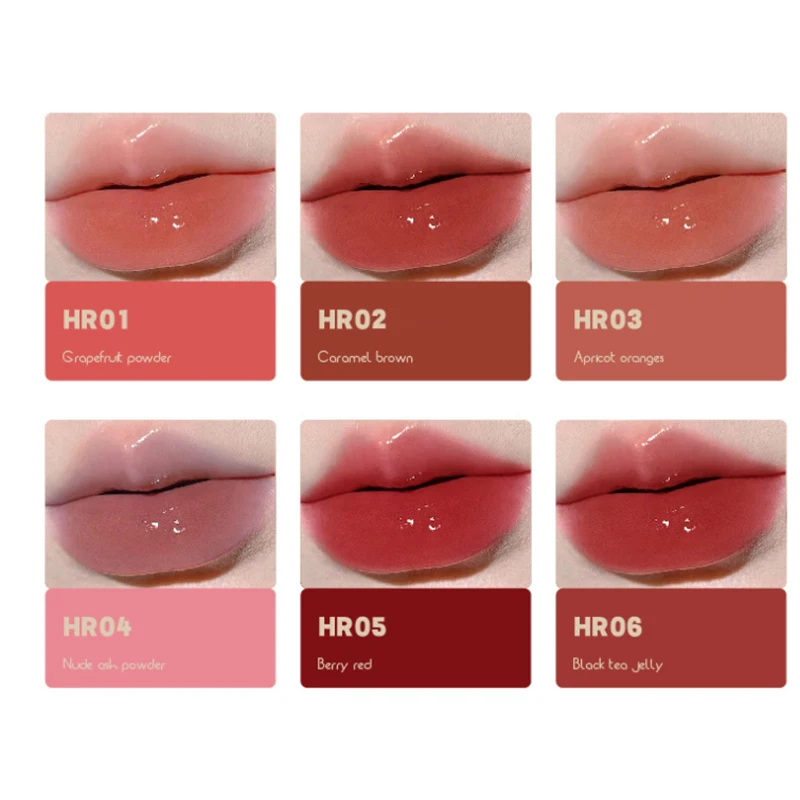 HERORANGE Waterdichte Mirror Jelly Lip Glaze 6-kleuren Waterlichte lipgloss Langdurige make-upcosmetica