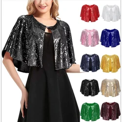 Lady Sparkling Sequin Wedding Shawl Lady Glitter Wrap Shrug Party Cape Club Dance Bolero Flapper Cover Up for Evening Prom Dress