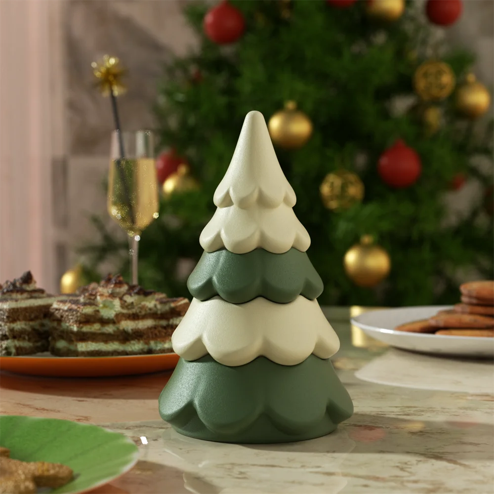 Blooming Stacking Christmas Tree Candle Jar Silicone Molds for Concrete Jesmonite Cement DIY Christmas Craft Gifts - Image 2