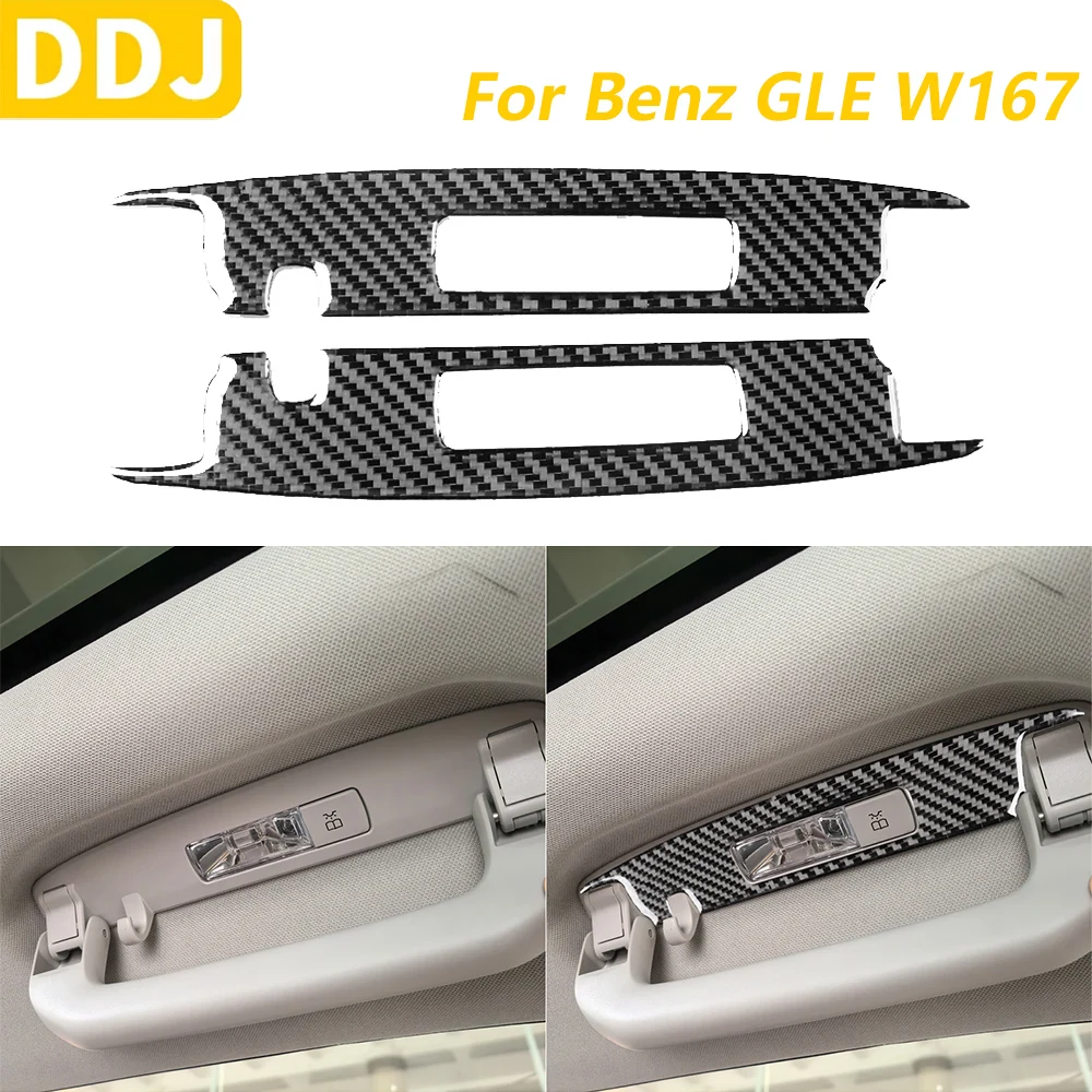 For Mercedes-Benz W167 GLE 300 350 400 450 2019-2024 Real Carbon Fiber Car Accessories Roof Handle Light Lamp Cover Trim Sticker