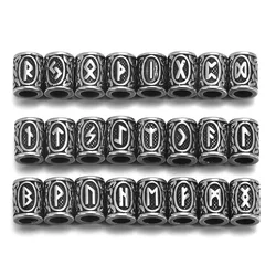 24pcs Stainless Steel Viking Rune Beads for Hair Beards Large Hole 6mm 8mm Elder Futhark Jewelry Bracelet Making DIY Supplies