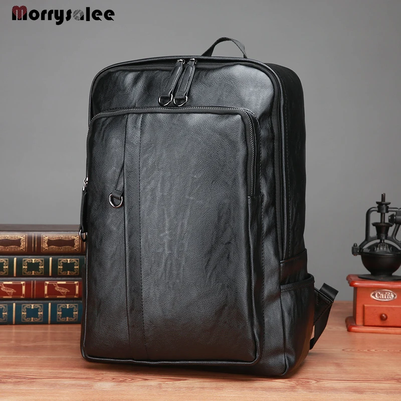 2024 New Leisure Soft General Leather Backpack Men Teenager Male Large Capacity Laptop Backpack High Quality Students Travel Bag