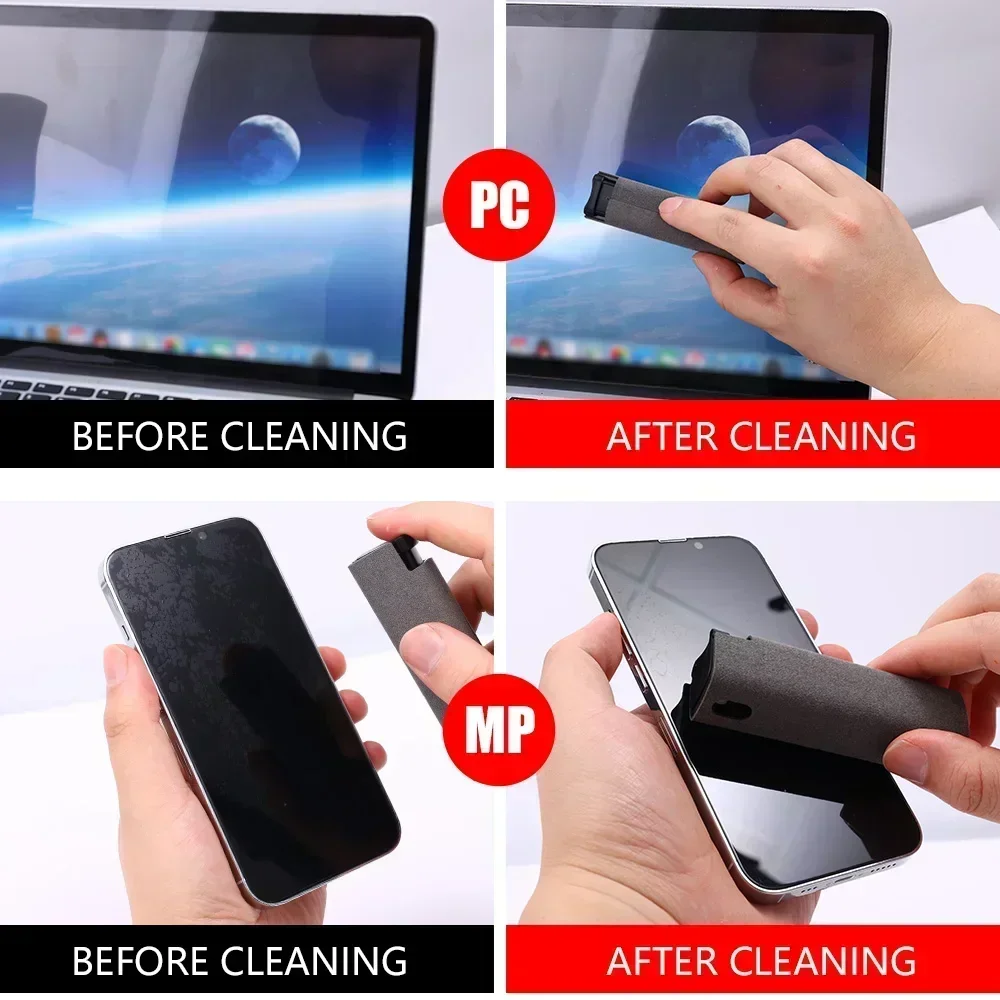 2 in 1 Touchscreen Mist Microfiber Cloth Cleaner Spray Bottle Portable Reusable Cleaning Solution for Phone Laptop IPad Pro