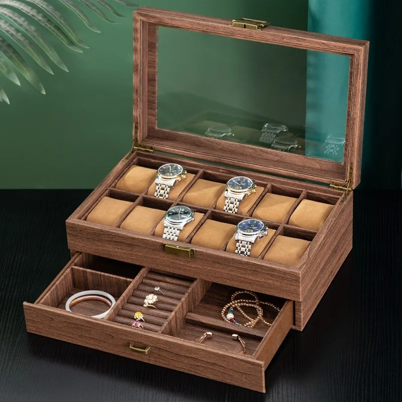 Leather Watch Box Large Retro Watches Storage Boxes Transparent Glass Jewelry Bracelet Display Case Necklaces Organizer Supplies