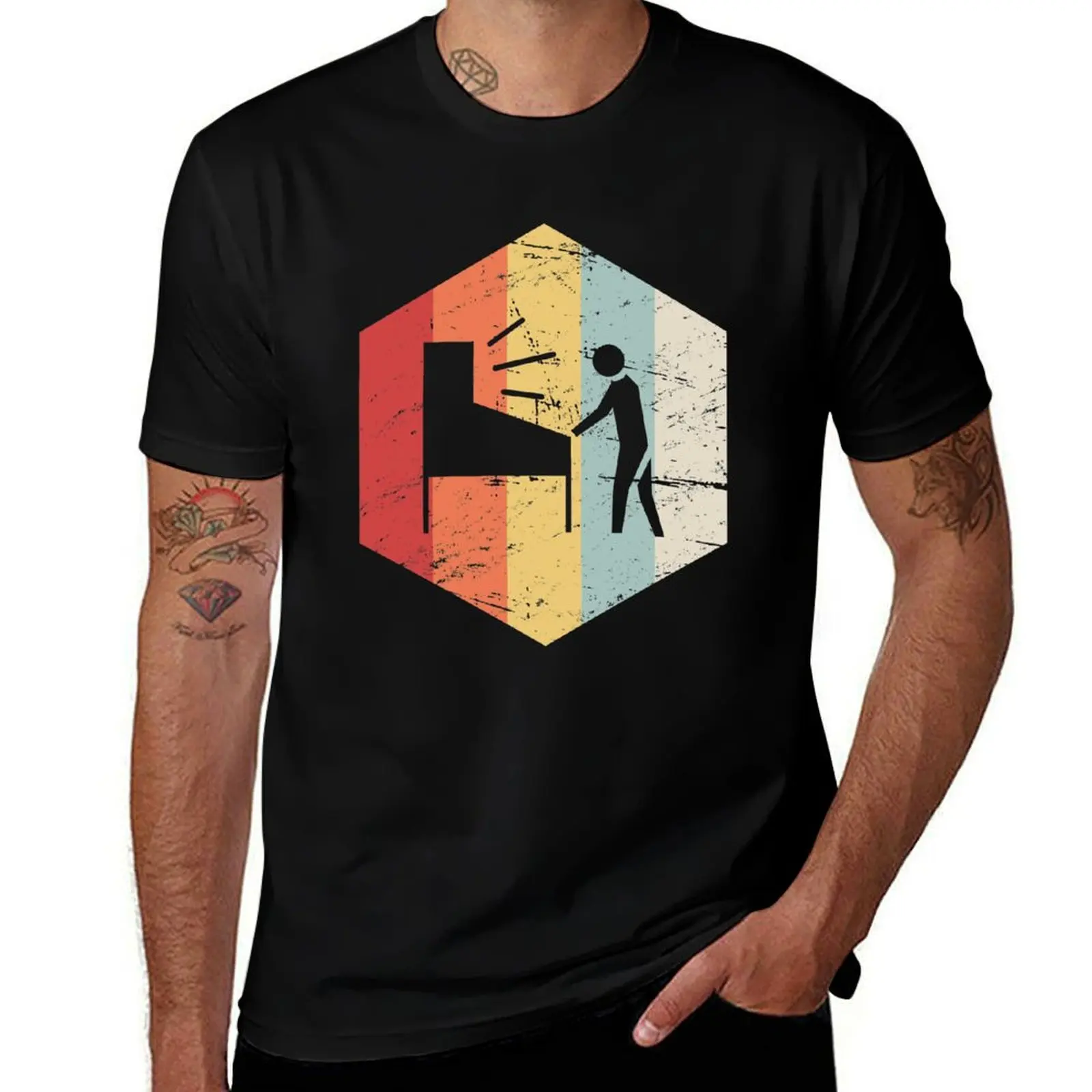 Retro 70s Pinball Player T-Shirt Tough Fabric Work Tee T-Shirt