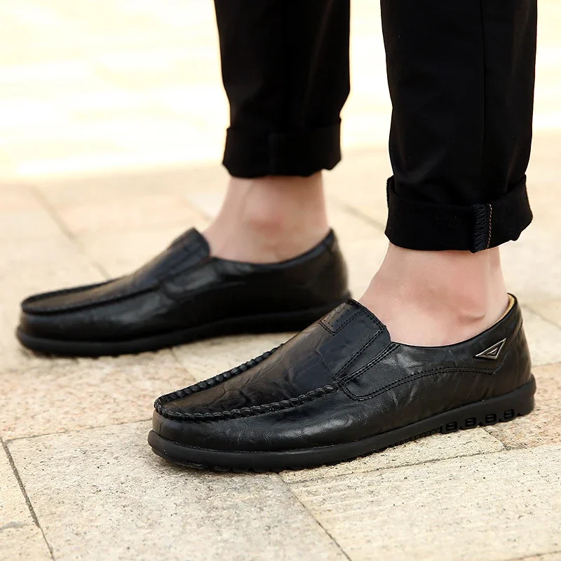 man shoes Genuine Leather Men Casual Shoes  Brand 2023 Mens  Breathable Slip on Black Driving Shoes Plus Size 37-46