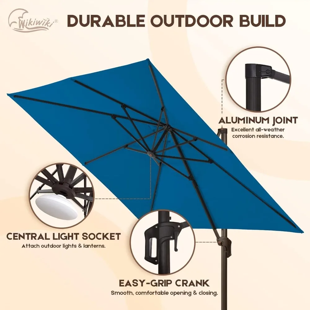 10 FT Square Cantilever Patio Umbrella Outdoor Offset Umbrella W/ 36 Month Fade Resistance Recycled Fabric