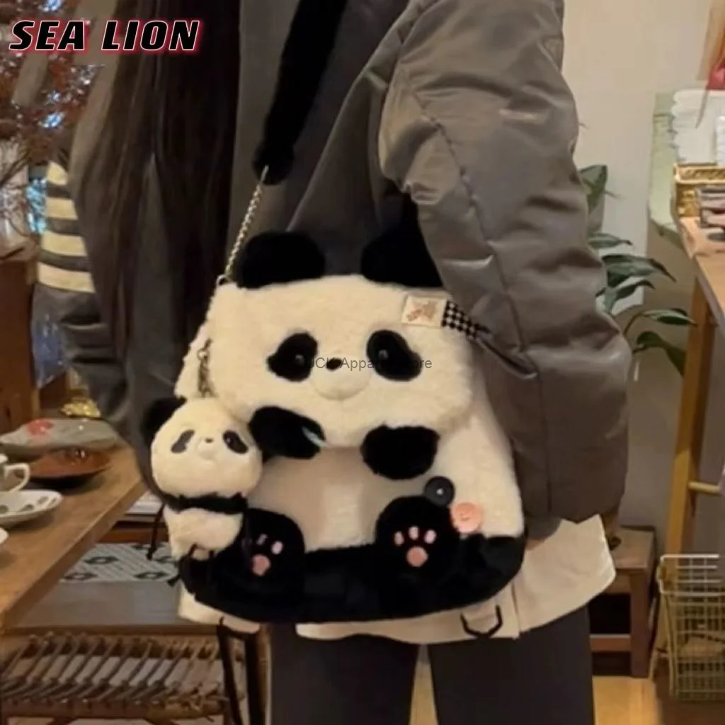 Panda Backpack Embracing Bamboo Bee Bear Flip Bag Cute Backpack Plush Doll One/Two Shoulder Large Capacity Book Bag