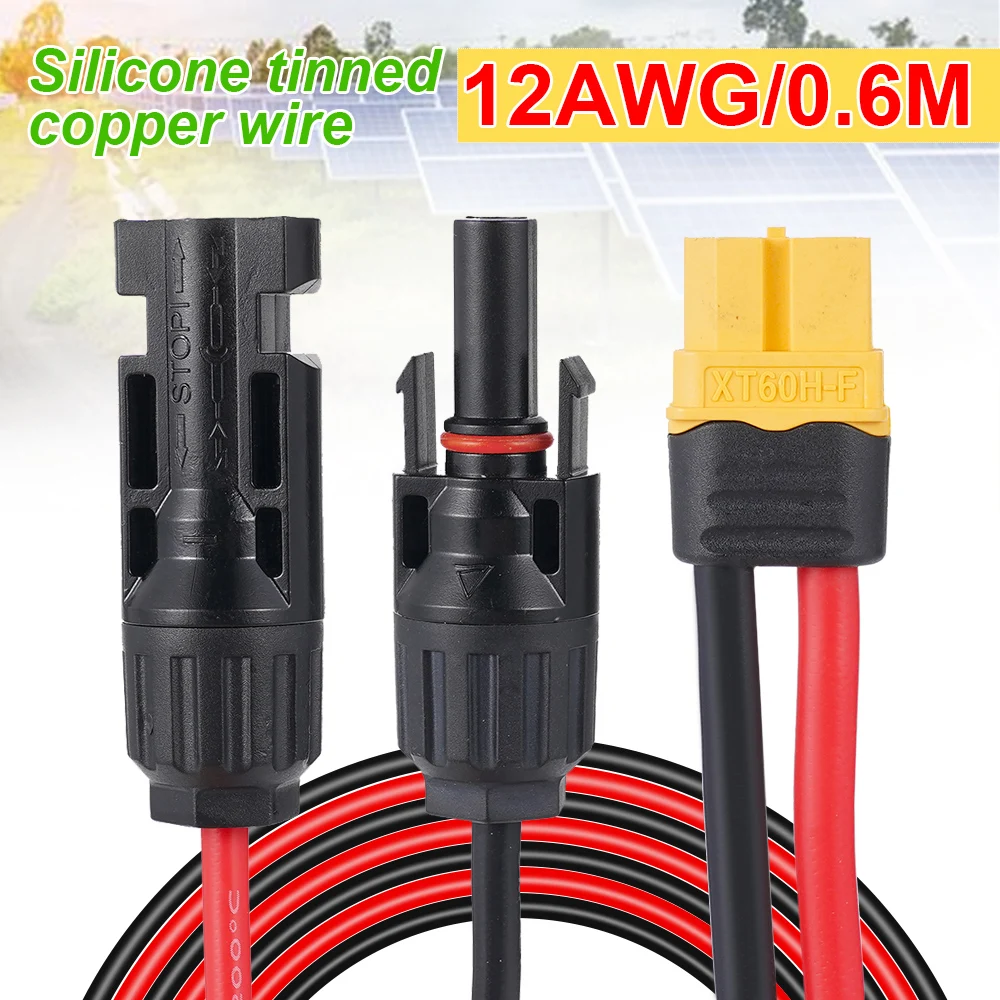 

XT60H female connector adapter to solar connector 12AWG high-quality silicone tinned copper 60CM extension cable waterproof conn