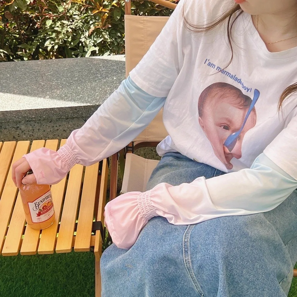 Gradient Color Ice Silk Arm Sleeves Loose Fit Long Sleeve Arm Sleeves Elastic Breathable Fingerless Arm Sleeves
