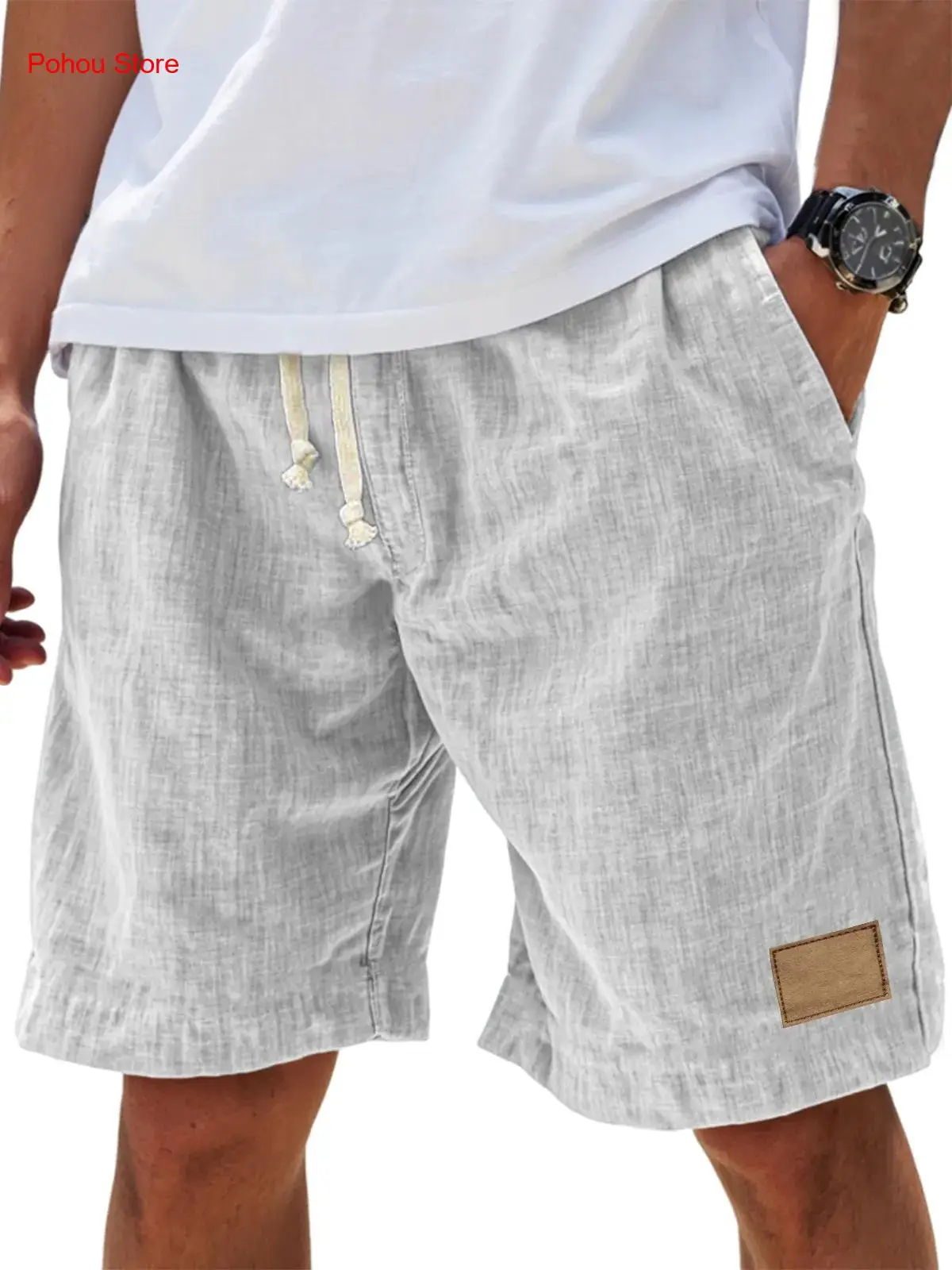Summer Thin Men's Casual Shorts Color Loose Breathable Elastic Waist Drawstring All-Match Five-Point Beach Pants