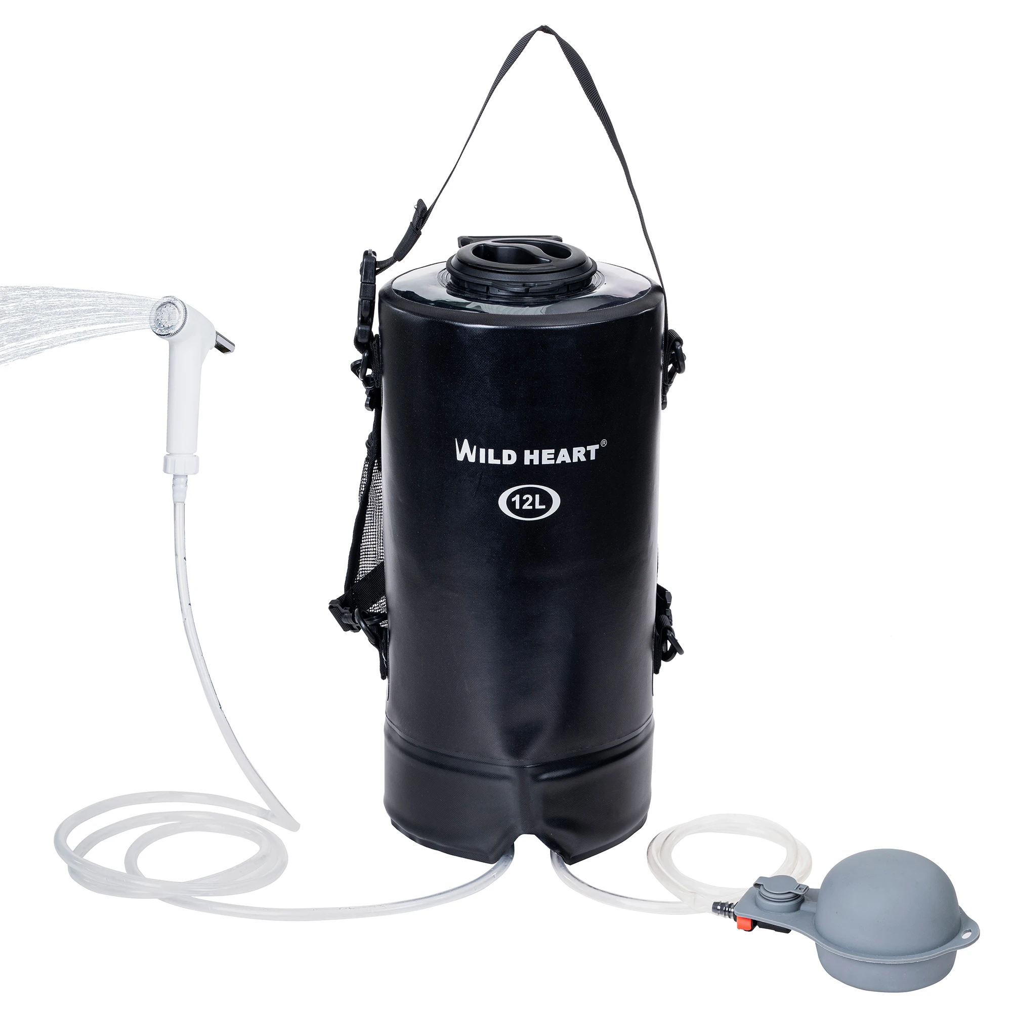 WILD HEART Camping Shower 12L Portable Shower for Camping with Pressure Foot Pump and Hose - Solar Shower Bag Backpack for