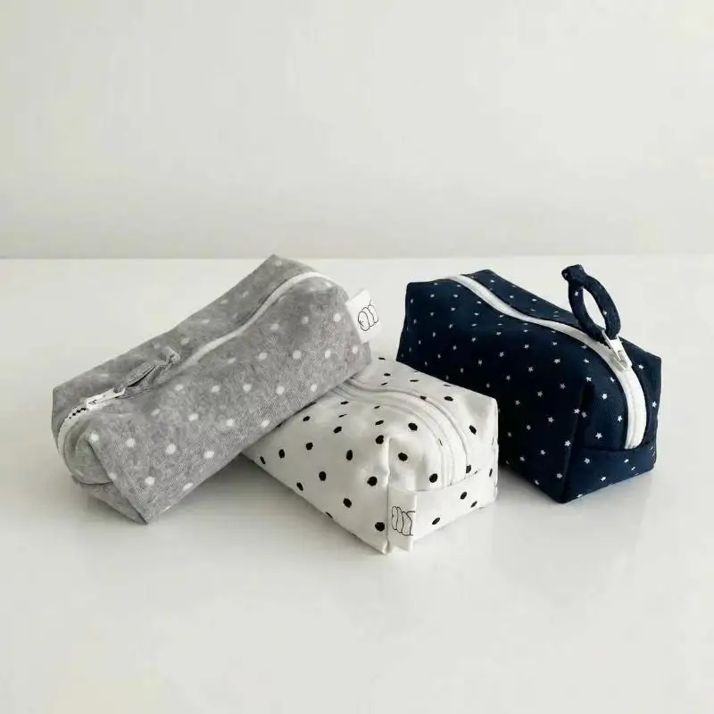 Stifteetui mit Polka-Dot-Muster, großes Fassungsvermögen, weiche Haptik, Stifttasche, Schreibwaren-Organizer, ideal für den Schulanfang, 1 Stück. – Detail 4