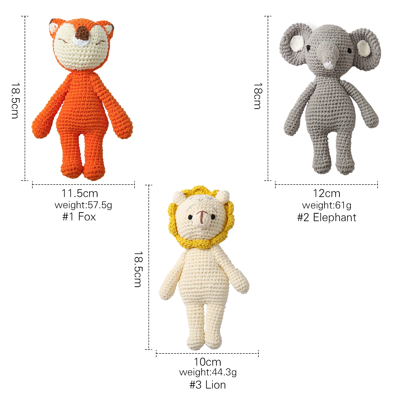 Hochets de musique d'animaux au crochet pour enfants, renard mignon, éléphant parlant, jouet HandHavana pour bébé, hochet mobile de salle de sport, jouet à dos pour enfants, 1PC