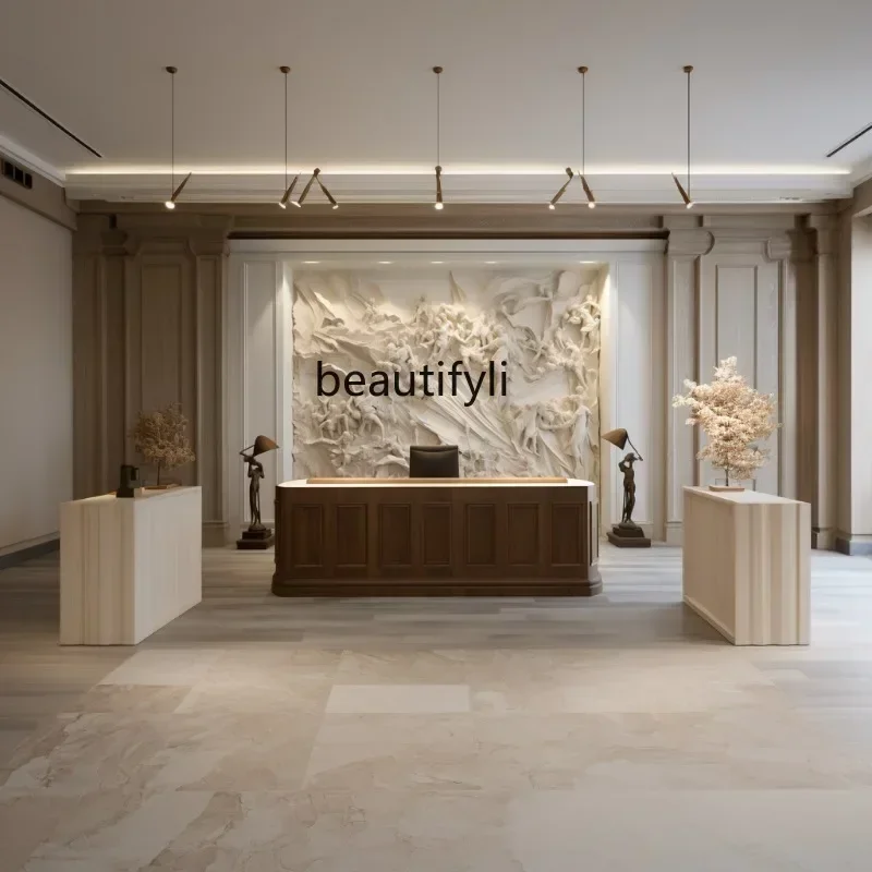 

11841Bar Counter Beauty Salon Cashier Desk Wood Color Clothing Store Modern Front Desk Hotel Company Reception Advanced Counter