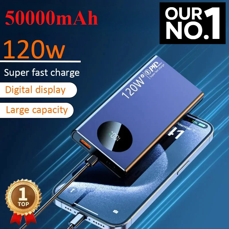 2025 New 50000mAh Large Capacity Power Bank 120W Fast Charging Portable Charger External Battery for iPhone Samsung Huawei